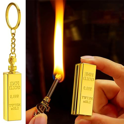 BYBEST Kerosin-Feuerzeug for den Außenbereich, Goldbarren-Form, wiederverwendbar, Metall-Streichholz, Notfall-Feuerstarter, multifunktional, wasserdicht, Winddicht, Metall-Schlüsselanhänger