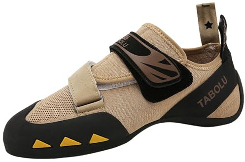 ZHENSI Men's Climbing Shoes Indoor Beginners Professional Bouldering Rock-Climbing Training Shoes,Brown,8.5 UK