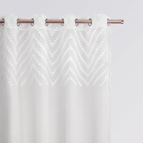 ROOM99 Cortina con Ojales Lindsay 140 x 240 cm Ancho x Altura salón Transparente Moderna Cortina salón Dormitorio Pompones Blanco 1 Unidad