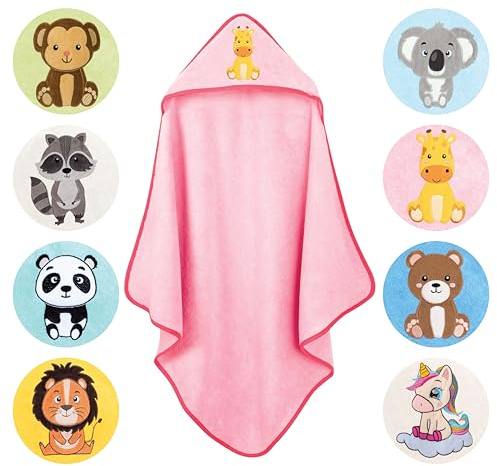 LAYNENBURG Premium Kapuzenhandtuch Baby - Badehandtuch aus 100% Baumwolle - Oeko TEX - Handtuch mit Kapuze für Neugeborene & Kinder - Badetuch, Babyhandtuch Mädchen, Jungen (Giaffe 80 x 80cm)