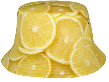 SDFHU Wurton Chapeau bob unisexe avec imprimé citron jaune mignon tendance léger pour l'extérieur, esthétique, chapeau de pêcheur, chapeau de soleil, noir, noir, taille unique