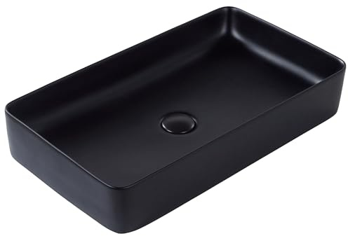 Lavabo sobre encimera baño clásico cerámica negro acabado mate rectangular 61 x 35 cm Ulua