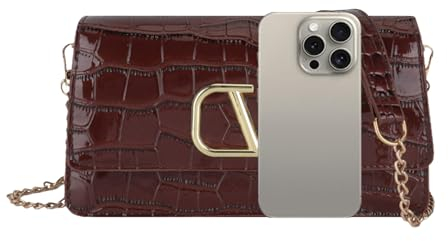 AOWVUTS Kleine Umhängetasche Damen, PU Leder Handy Umhängetasche Crossbody Bag Handtasche Stylisch Schultertasche Reisepass Handytasche Elegant Abendtasche mit Verstellbar Schultergurt (Braun)