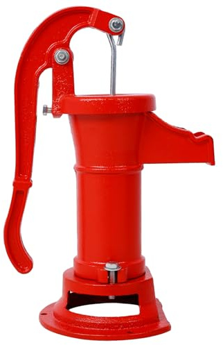 Antique Hand Well Pump Pitcher Pump for Well 25 ft Lift Maxium, Cast Iron Water Manual for Outdoor, Yard, Pond, Garden, Red