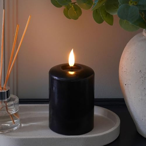 Ember Candles™ 10cm Signature Black LED Flickering Battery Candle – 100% Real Wax, Ultra-Realistic, Flameless, Hand-Poured Design, 6-Hour Timer for Safe Indoor Use (Without Remote Control)