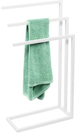 FRAMADO - Handtuchhalter Stehend - Handtuchständer Freistehend - BxTxH 45 x 21 x 84 cm - aus Metall, mit 3 Stangen und Anti-Rutschpads, Stabil, EU Produkt, ohne Montage - Badetuchhalter FORTE Weiß