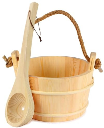 GREOHNMPAW Sauna Bucket and Ladle Set,Sauna Bucket and Sauna Ladle,Sauna Accessories Handmade from Pine Wood