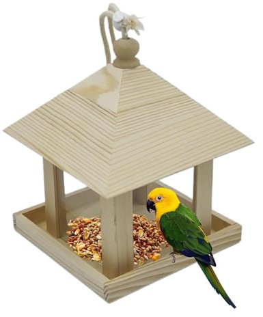 Mangiatoia per uccelli all'aperto, Mangiatoia da giardino in legno, Alimentatore di grande capacità, Stazione per uccelli sospesa, Mangiatoia per uccelli da balcone, Scatola di alimentazione