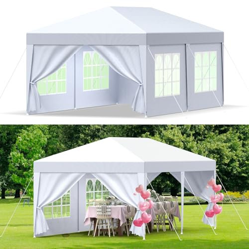 Pavillon 3x6m,18 ㎡ Gartenpavillon mit Seitenteilen und Fenstern,Partyzelt,UV Schutz 50+,Stabil,Windschutz,Wasserdicht,Gartenzelt für Markt,Festival,Camping,Hochzeiten,Weiß