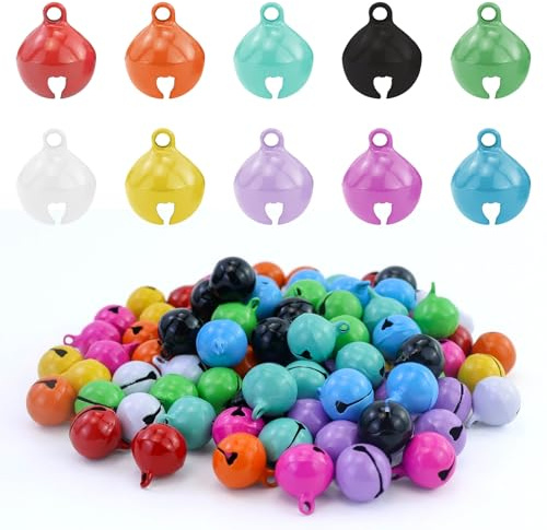 100 cascabeles de metal para manualidades, 14 mm, pequeñas abrazaderas, colgantes de Navidad para joyas y mascotas