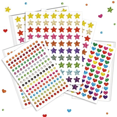 Leikedun 3240PCS Stickers Gommettes Autocollantes,Brillant Multicolore Forme Laser Colorés Etoile Cercle Coeur,30 Feuilles Gommettes Enfants pour Stickers Scrapbooking Activité Manuelle Photo Cadeau