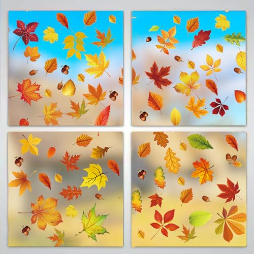 Solihigh 9 Sheets 174pcs Fall Maple Leaves Window Clings Sticker For Autumn Decorations Thanksgiving Halloween Glass Window Decorations