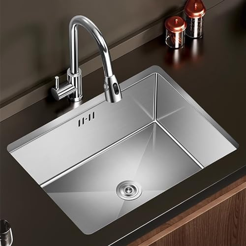 KUYBTU Kitchen Sink Single Sink Stainless Steel Washbasin Undercounter Mini Bar Sink Set; Wear-Resistant and Scratch-Resistant Easy to Clean, Pull-Out Faucet -45x40cm(17.71x15.74in)