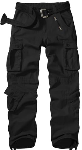 Men's BDU Casual Military Pants, Tactical Wild Army Combat ACU Rip Stop Camo Cargo Work Pants Trousers with 8 Pockets #7533 Black 32