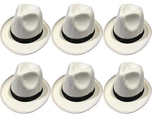 Quickdraw 6 X Erwachsene Gangster Hut Weiß mit Schwarz Band Mafia Kostüm Verkleidung Zubehör