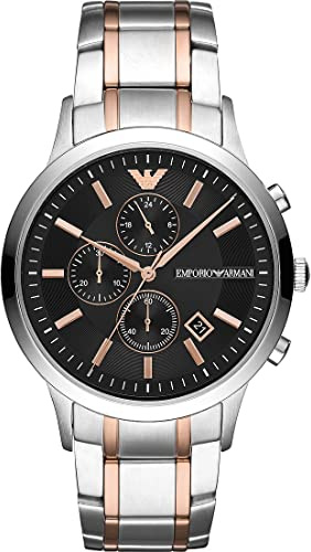 Emporio Armani klocka för män, kvarts kronogravrörelse, 43 mm svart rostfritt stålfodral med rostfritt stålrem, AR11275