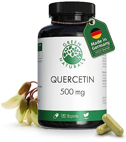 Quercetin Hochdosiert - 180 Kapseln á 500mg aus deutscher Herstellung mit einem Extraktanteil von 95% - Vorrat für 6 Monate - Premium-Qualität - Green Naturals®