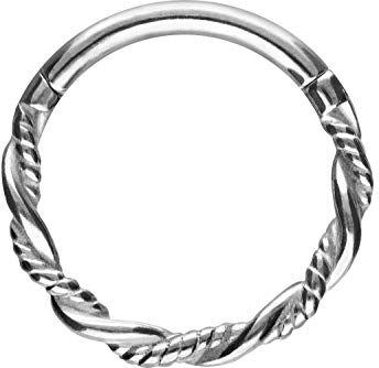 PIERCINGLINE Segmentring Clicker doppelt gedreht Chirurgenstahl Piercing für Nase Septum Ohr Helix Tragus Silberfarben 8 mm