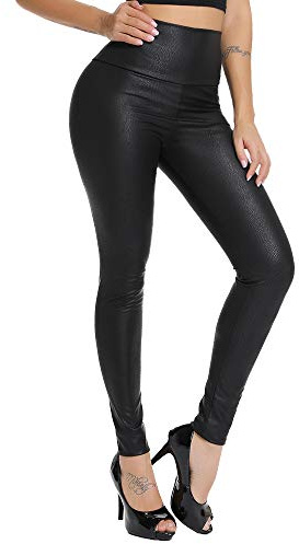 FITTOO Faux Leather Wet Look Leggings for Women High Waisted PVC Leggings Butt Lift PU Leather Trousers