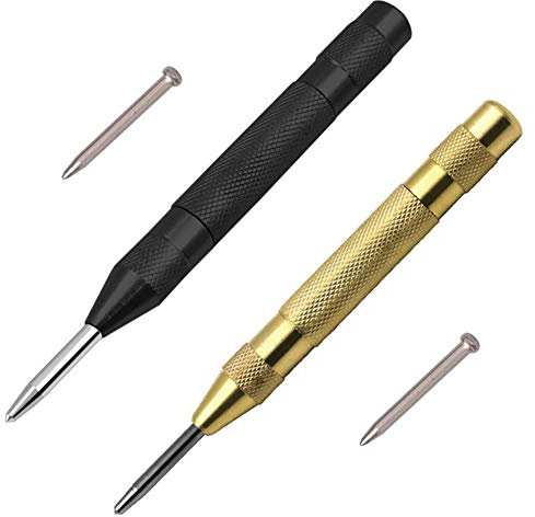 5 Pulgadas Punzón Central Automático Acero de Alta Velocidad con Resorte de Metal Punzones Centrales Punzón Automático de Impacto Ajustable para Metal o Madera, 2 Puntas de Reemplazo Incluidas