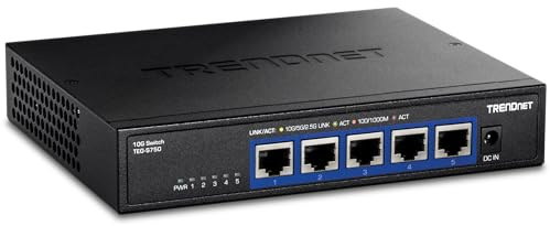 TRENDnet, TEG-S750, Commutateur 5 Ports 10G, 5 Ports RJ-45 10G, capacité de Commutation de 100 Gbit/s, Prend en Charge Les connexions 2,5G et 5G-Base-T, Noir