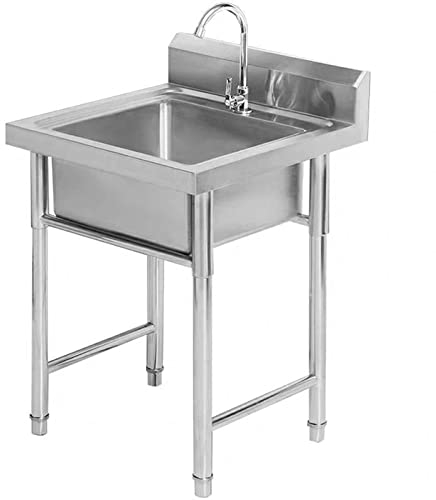 Fregadero Exterior Independiente de Acero Inoxidable Con Doble Seno,fregadero Utilitario de Preparación de Cocina Comercial Con Grifo Cuarto de Lavado Garaje Tina de Lavado,lavabo Simple Con Desagüe