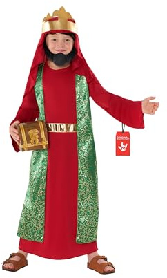 Morph Magisk kungskostym, röd magi kung, barnkungsdräkt, barnkungsdräkt, barnkungsdräkt, barndräkt, karneval barnkostym, storlek XS