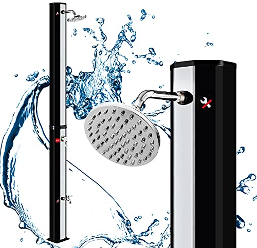 UISEBRT Douche solaire 35 l – Douche de jardin solaire eau chaude max. 60 °C sans raccordement électrique Douche extérieure Douche de piscine Camping avec robinet, pommeau de douche, raccord de tuyau