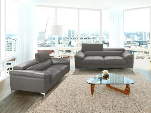 Vente-unique Couchgarnitur Leder 3+2 - Anthrazit - Solange