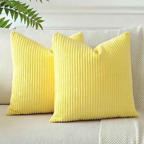 JOTOM 2er Set Cord Kissenbezüge Kissenhülle Dekorative Zierkissen Sofakissen Couchkissen Dekokissen Kissenbezug Deko Kissenhülle für Sofa Wohnzimmer 40x40cm Gelb