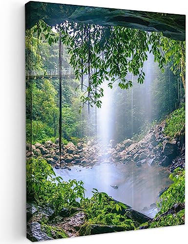 MuchoWow© Impression sur Toile Photo Peinture 30x40 cm Tableau Decoration Murale Chambre Salon Maison Deco Cuisine Jungle - Forêt tropicale - Eau - Cascade - Plantes