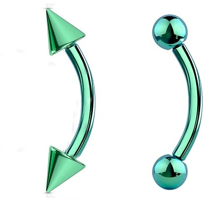 Jewel Barrel 2pc Curved Barbells Eyebrow Bars Daith Rook Helix Ear Body Piercing Jewellery 16G (1.2mm) with 6| 8 |10 | 12mm Length and 3mm Ball & Cone Ends Pair (Aqua, 8)