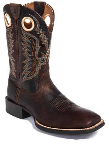 DHAEY Stivali da Cowboy da Uomo Punta Quadrata Ricamati Tacco Basso Stivali Classici Unisex a metà Polpaccio retrò for Allevamento di Cavalli, Ranch, Cantiere, Giardino (Color : Brown, Size : 41 EU)