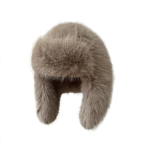 BSYLOO Lujoso Sombrero de Piel de Visón Sintético para Mujer - Invierno Simple de Color Puro, Cálido Ushanka, Camello, S/XL