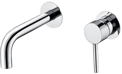 VALAZ Rubinetto Bagno Lavabo a Muro Cromo | Miscelatore Lavabo Bagno Acqua Fredda e Calda, Risparmio Acqua | Installazione Facile | Ottone, Inossidabile, Elegante, Becco 15cm, Serie Deva