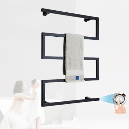 Radiador Toallero Electrico Negro Mate, Secador de Toallas para Baño, Calentador de Toallas, Estante para Toallas de Pared Acero Inoxidable 304, Bajo Consumo, 600mm×800mm
