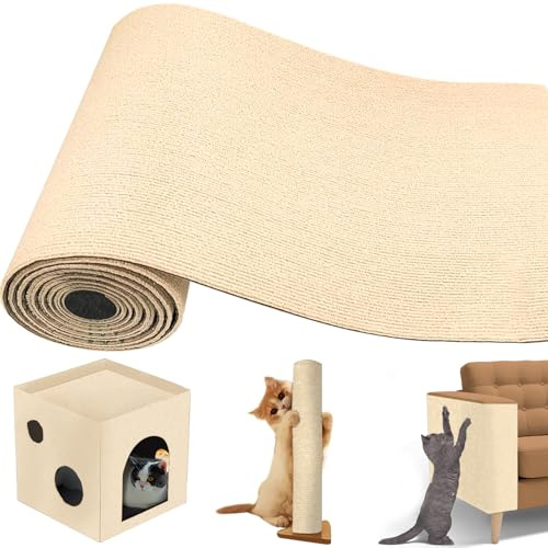 Självhäftande klösmatta kattvägg, Hillylolly klösmatta katter att limma på, med rolig kattboll, klättring katt scratcher vägg, klösmatta kattvägg (kaki)