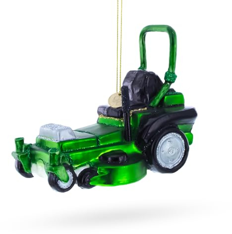 Riding Lawn Mower Blown Glass Christmas Ornament