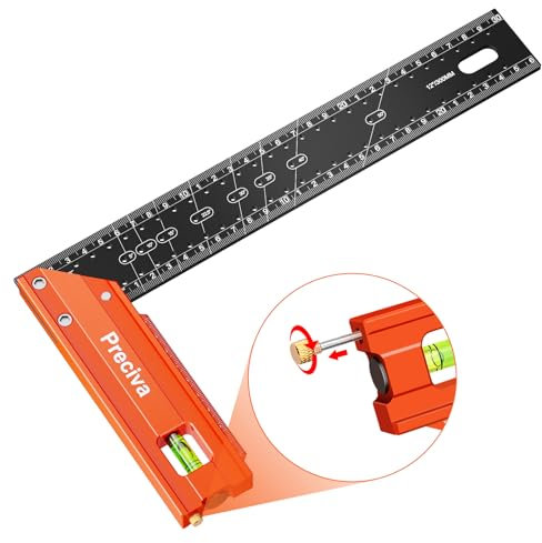 Preciva Ángulo de precisión de 300 mm de precisión y aleación de aluminio para carpintero, ángulo de precisión para trabajar la madera, incluyendo nivel de burbuja y marcador
