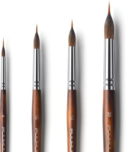 Aquarellpinsel Linierer Professionell - 4 Stück Künstlerpinsel mit Farbspeicher und Bester Spitze für Aquarellmalerei, Flüssige Acrylfarben | Farbspeicher für Ausdauer | Liner Pinsel, Spitz Pinsel