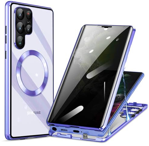 TOPF&B Case for Samsung Galaxy S25 Ultra Magnetic Cover,Privacy Screen Protector Cover Built-in Tempered Glass and Camera Protector,360 Degree Metal Bumper Case for Samsung S25 Ultra,Blue