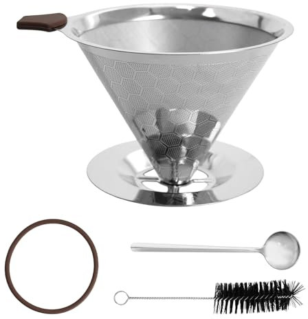 Anseom Filtro de Café, Filtros Permanentes para Café Filtros de Café Portátiles de Acero Inoxidable para Casa Permanente con Cuchara y Cepillo de Limpieza Suministrado Perfecto para 3-4 Tazas