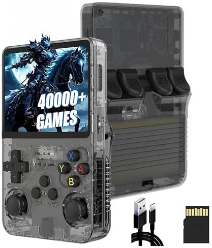 QISHENKOLA R36S Console di gioco portatile retrò, schermo IPS da 3,5 pollici, 640 x 480 pixel, sistema Linux, compatibilità con diverse lingue, memoria da 128GB, oltre 40.000 giochi (nero)