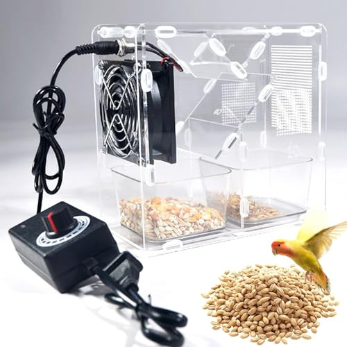 separadora de cáscaras sopladas,Aventadora de granos for alimento de aves, limpiadora de semillas, con 2 graneros y ventilador de velocidad ajustable, desmontable y lavable, diseño transparente