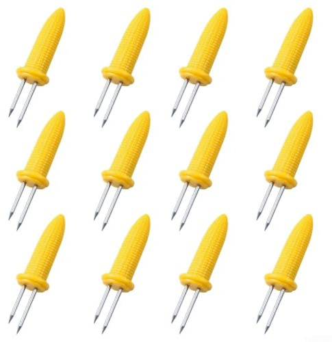 Set di 12 supporti per pannocchie in acciaio inox, per barbecue, feste, picnic, campeggio, riunioni all'aperto, spiedini sicuri, aghi, manici ergonomici, protezione dal calore, lavabili in