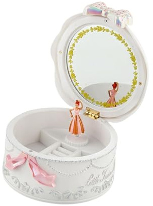 predolo Caja de Música Giratoria con Forma de de Ballet, Joyero, Vitrina para Brazaletes con Espejo de Maquillaje, Multifunción para Tocador, Hogar, Blanco, universal