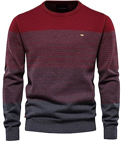 2026 2023 /Invierno Top Manga Larga Tendencia Hombres Slim Cuello Redondo Rayas Hombres De Tamaño Europeo Suéter Suéter, rojo, XL