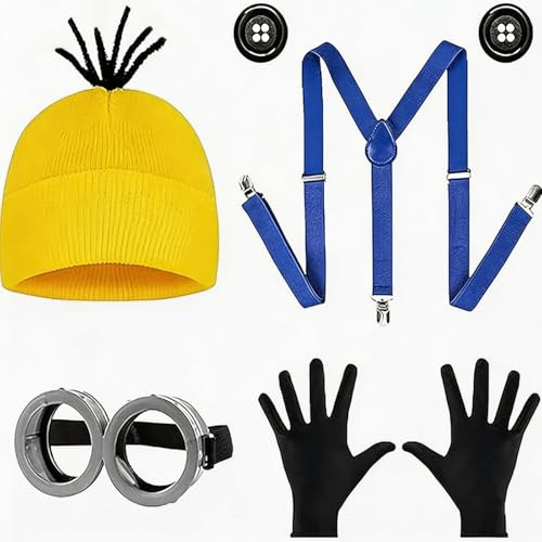 ZhuXIXILiang 5pcs Yellow Costume Accessories Set Costume Accessory Halloween with Hats Steampunk Goggles Glasses Black Gloves Buttons Blue Shoulder Cosplay Dress Up Party Carnival, Halloween