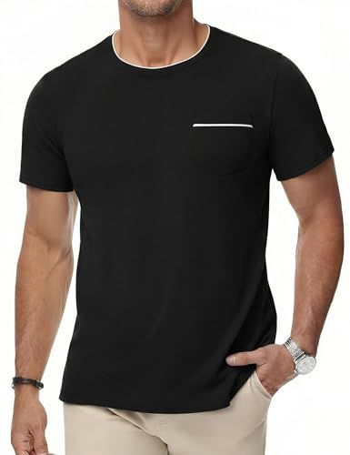iClosam Men's Cotton T Shirt Short Sleeve with Colour Block Chest Pocket
