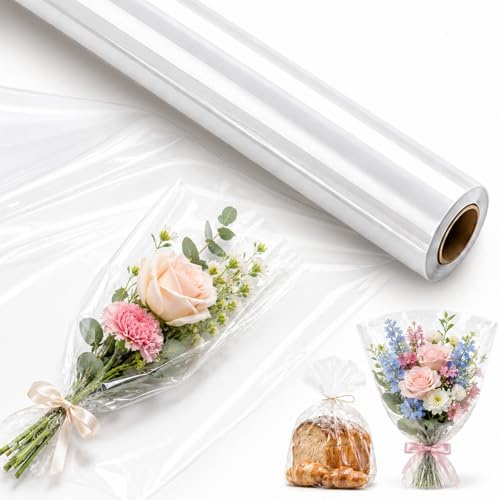 Wosyoodo Carta da regalo trasparente 3 mil 43 cm x 30 m, carta da regalo trasparente in cellophane - Carta da regalo di alta qualità per fioristi e alimenti - Per regali, dolci e artigianato